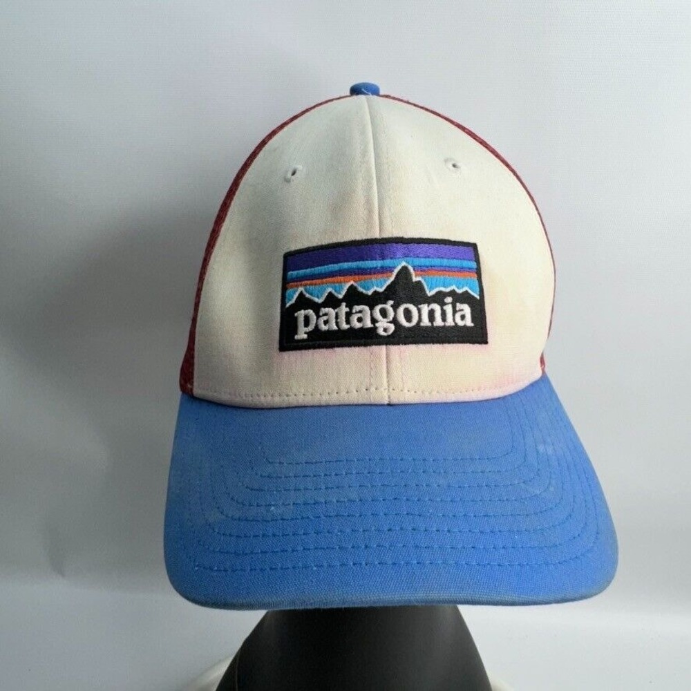 Patagonia Mesh Trucker Hat Red White Blue Patch SnapBack Outdoors Unisex (READ)